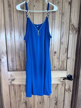 Royal Blue Slip Dress with Gold Ring & Chain Straps